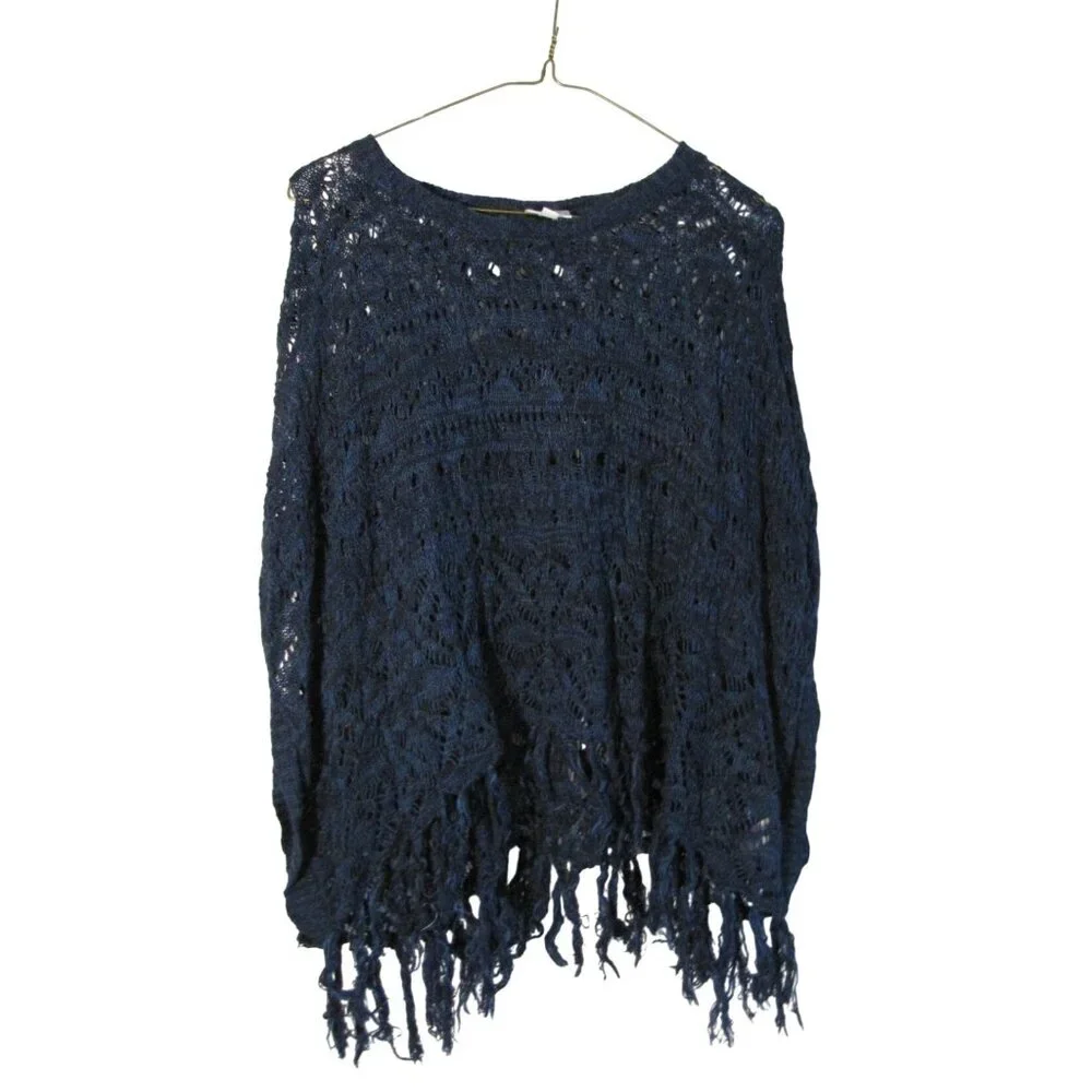 Justice Girl's 12/14 L Navy Blue Loose Knit Sweater Poncho